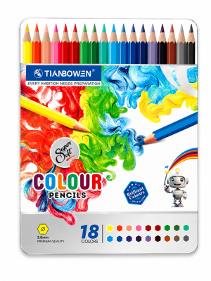 Lápis de Cor Tianbowen – 18 Cores em Estojo de Lata