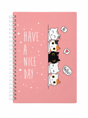 Caderno Espiral Have a Nice Day – Capa Rosa com Gatinhos Fofos