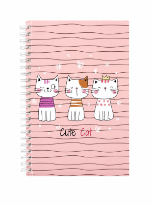 Caderno Universitário Espiral Cute Cat Rosa – Capa Fofa com Gatinhos