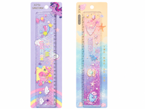 Régua Glitter 20cm – Modelos Unicórnio e Fundo do Mar