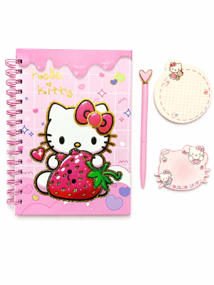 Caderno Hello Kitty com Estojo Zip Lock, Caneta e Mini Blocos