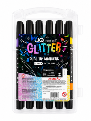 Canetas Glitter Ponta Dupla – Estojo com 12 Canetas (24 Cores)