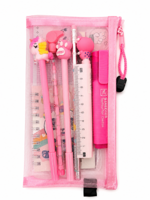 Kit de Papelaria Rosa com Estojo