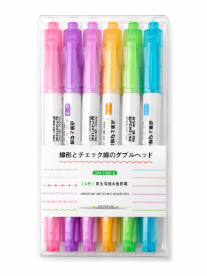 Kit Canetas 2 em 1 – Marca-Texto + Ponta Fina – 6 Cores