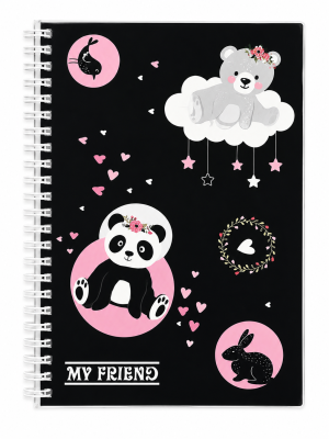 Caderno Espiral My Friend – Panda e Ursinho Preto