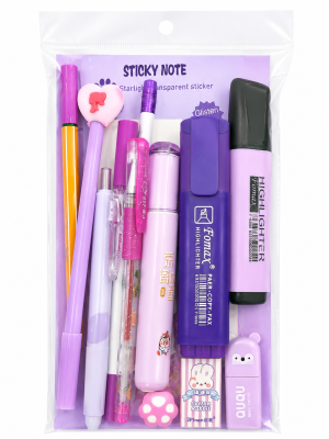 Kit de Papelaria Roxo e Lilás – 15 Itens