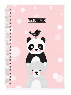 Caderno Espiral My Friend – Panda e Ursinho Rosa