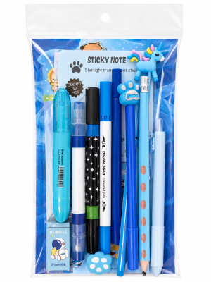 Kit de Papelaria Azul – 15 Itens