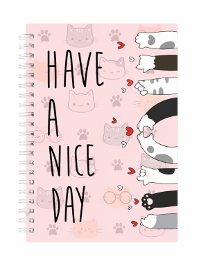 Caderno Espiral Have a Nice Day – Capa Fofa com Patinhas de Gatinho