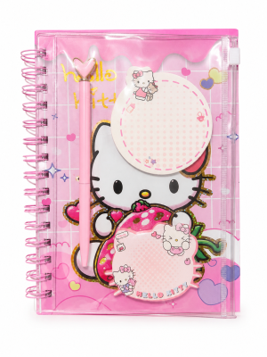 Caderno Hello Kitty com Estojo Zip Lock, Caneta e Mini Blocos