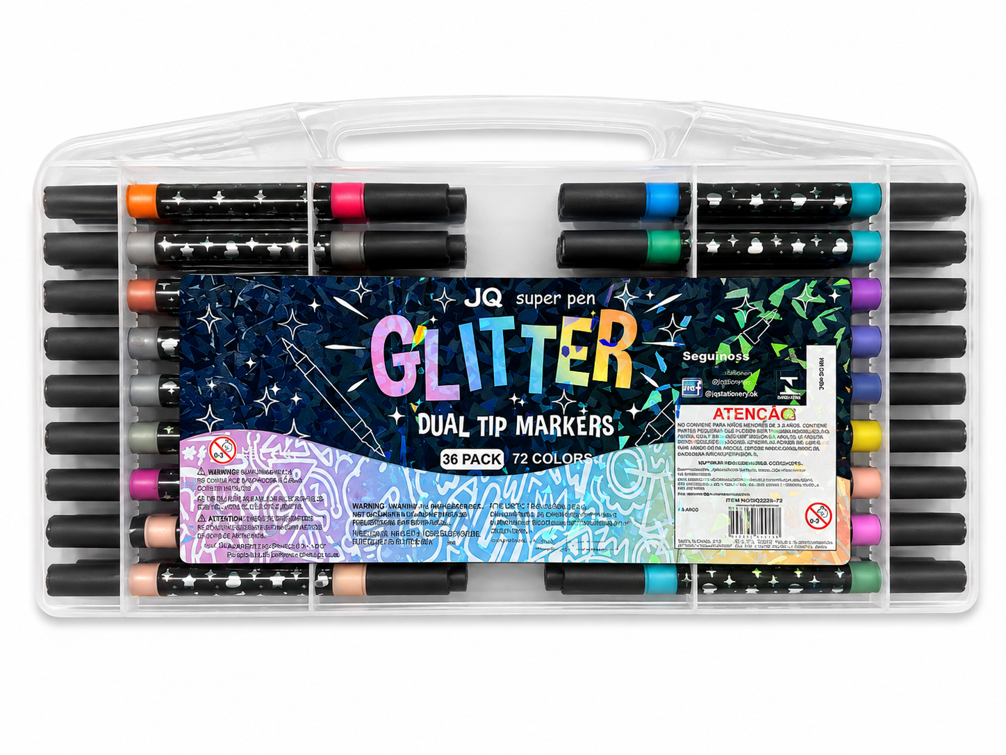Kit 36 Canetas Marcadoras Glitter Ponta Dupla – 72 Cores