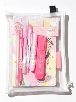 Kit Papelaria Rosa com Caderno Premium