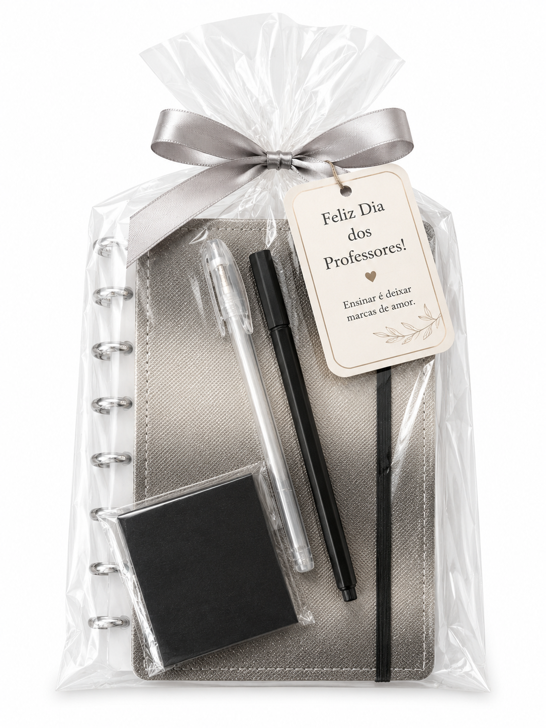 Kit Dia dos Professores Sofisticado – Caderno 8 Discos + Canetas + Bloco de Notas