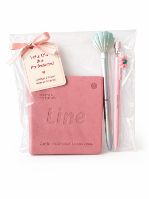 Kit Dia dos Professores Rosa – Caderneta + Caneta de Luxo + Lapiseira