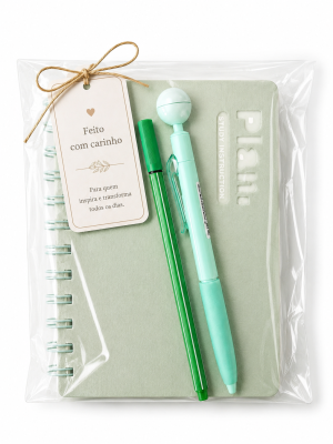 Kit Dia dos Professores Verde – Caderno + 2 Canetas