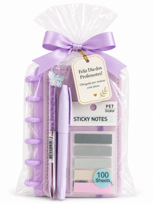 Kit Presente Dia dos Professores – Caderno + Papelaria Fofa 💜